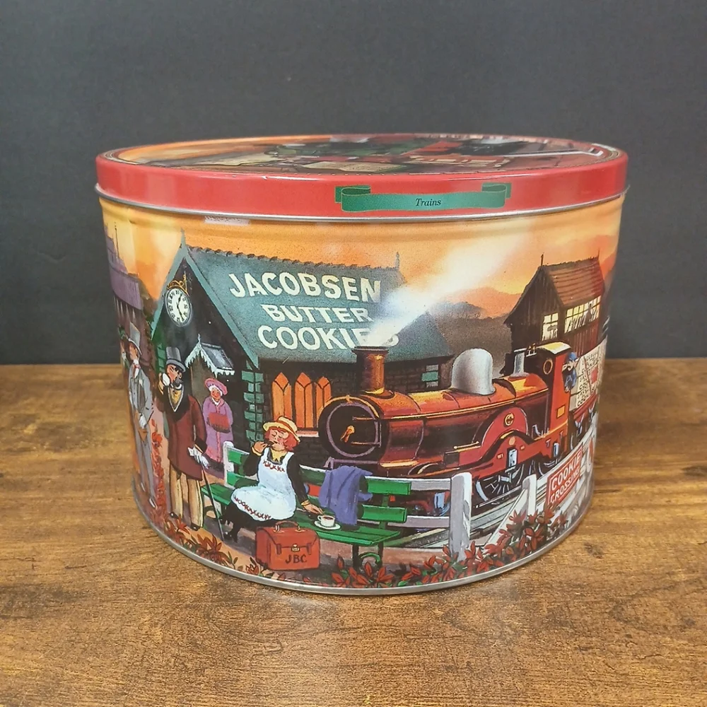 Jacobsen's Trains Imported Danish Butter Cookie Collectible Tin, Empty 9 x 6.25